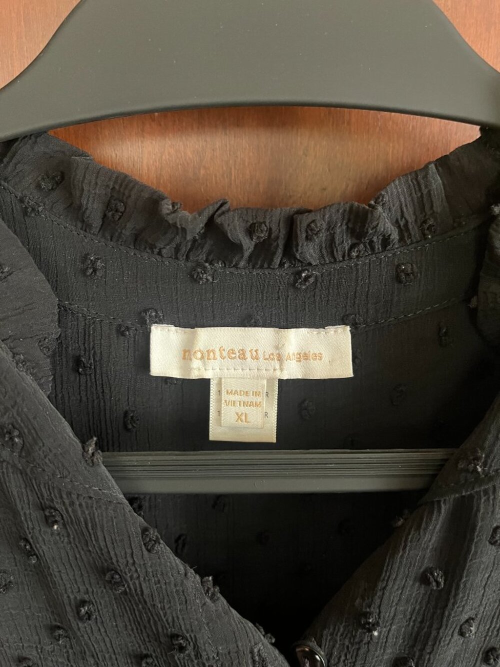 Monteau Los Angeles Swiss Dot Tiered Babydoll Blouse Black XL - Picture 2 of 3
